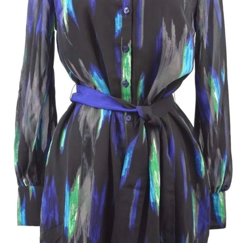 Kirna Zabete Black and Blue Long Sleeve Dress